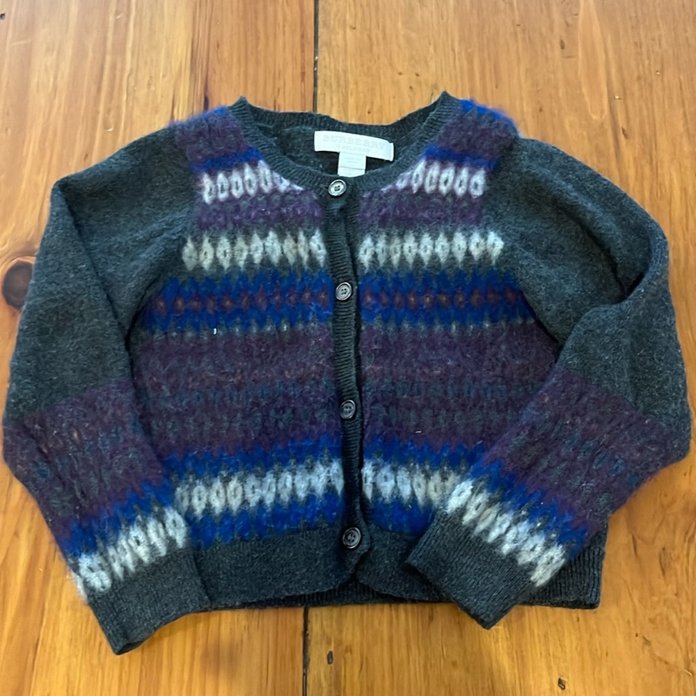 Burberry Kids Gray and Blue Patterned Sweater